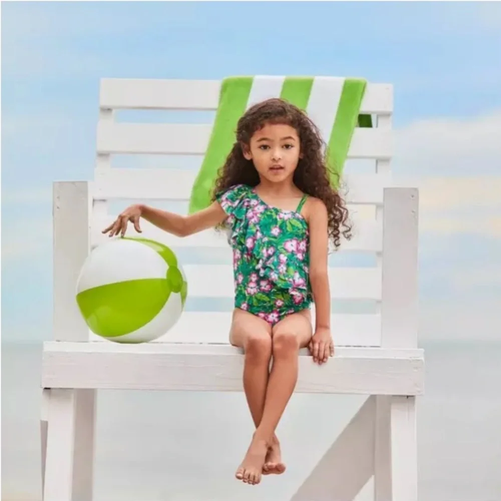 Janie and Jack Green Recycled Hibiscus Ruffle Swimsuit